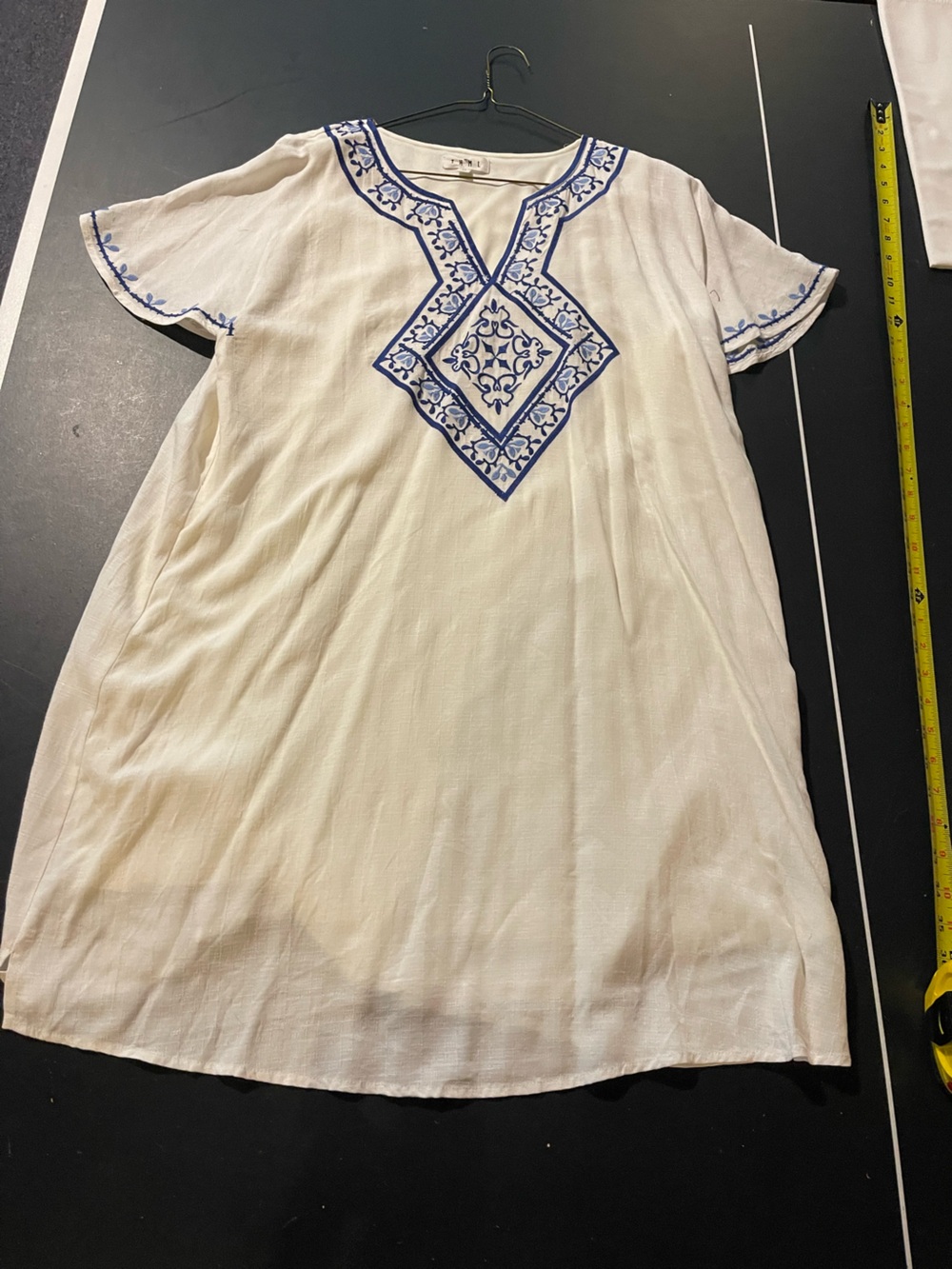 THML White Dress with Blue Embroidered Accents